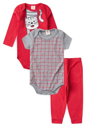 KIT BODY INFANTIL 3 PEÇAS SUEDINE GATO DAPEEN VERMELHO - DUDUGOS KIDS