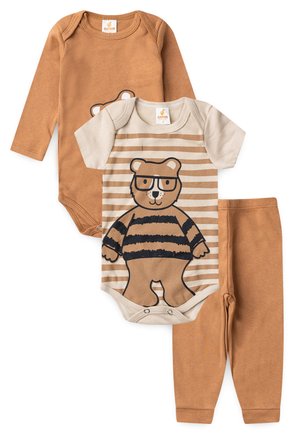 KIT BODY INFANTIL 3 PEÇAS SUEDINE URSO DAPEEN MARROM - DUDUGOS KIDS