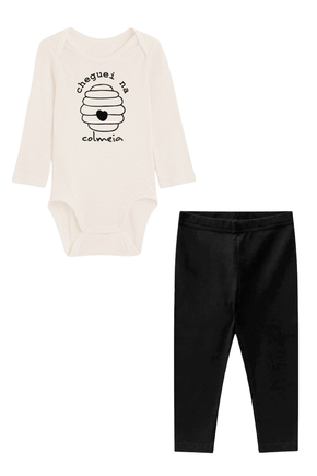 CONJUNTO BODY CALÇA CHEGUEI NA COLMEIA BRANCO DUDUGOS KIDS