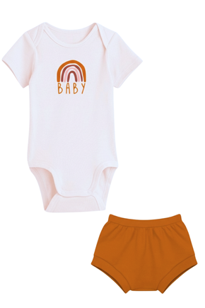 CONJUNTO BODY VERÃO ARCO IRIS MARROM DUDUGOS KIDS